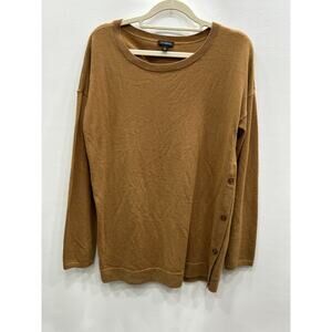Talbots Womens Brown Lambswool Side Button Long Sleeve Lagenlook Sweater Size S
